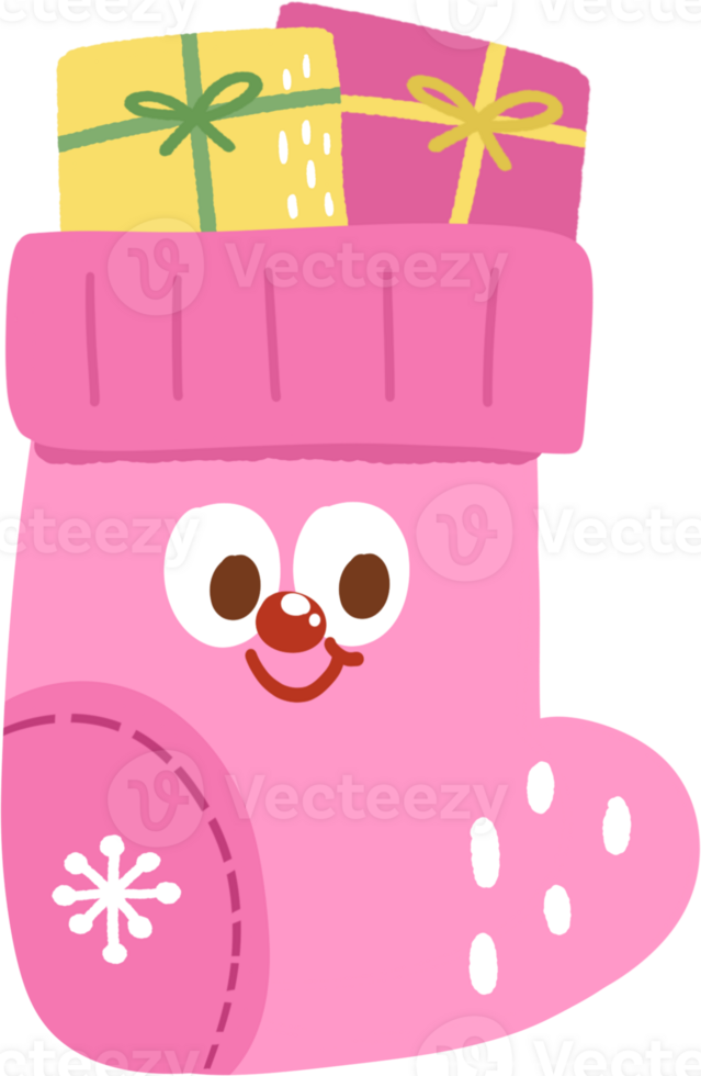 Pink Christmas sock element illustration png