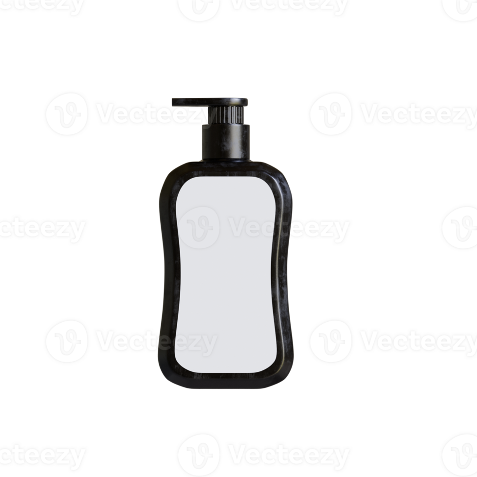 Square bottle black color packaging with pump dispenser isolated on transparent BG png