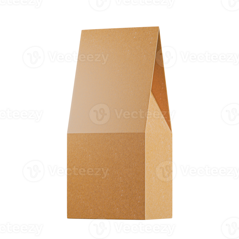 Brown kraft paper pouch bag isolated on white background. Mock-up template for design. png