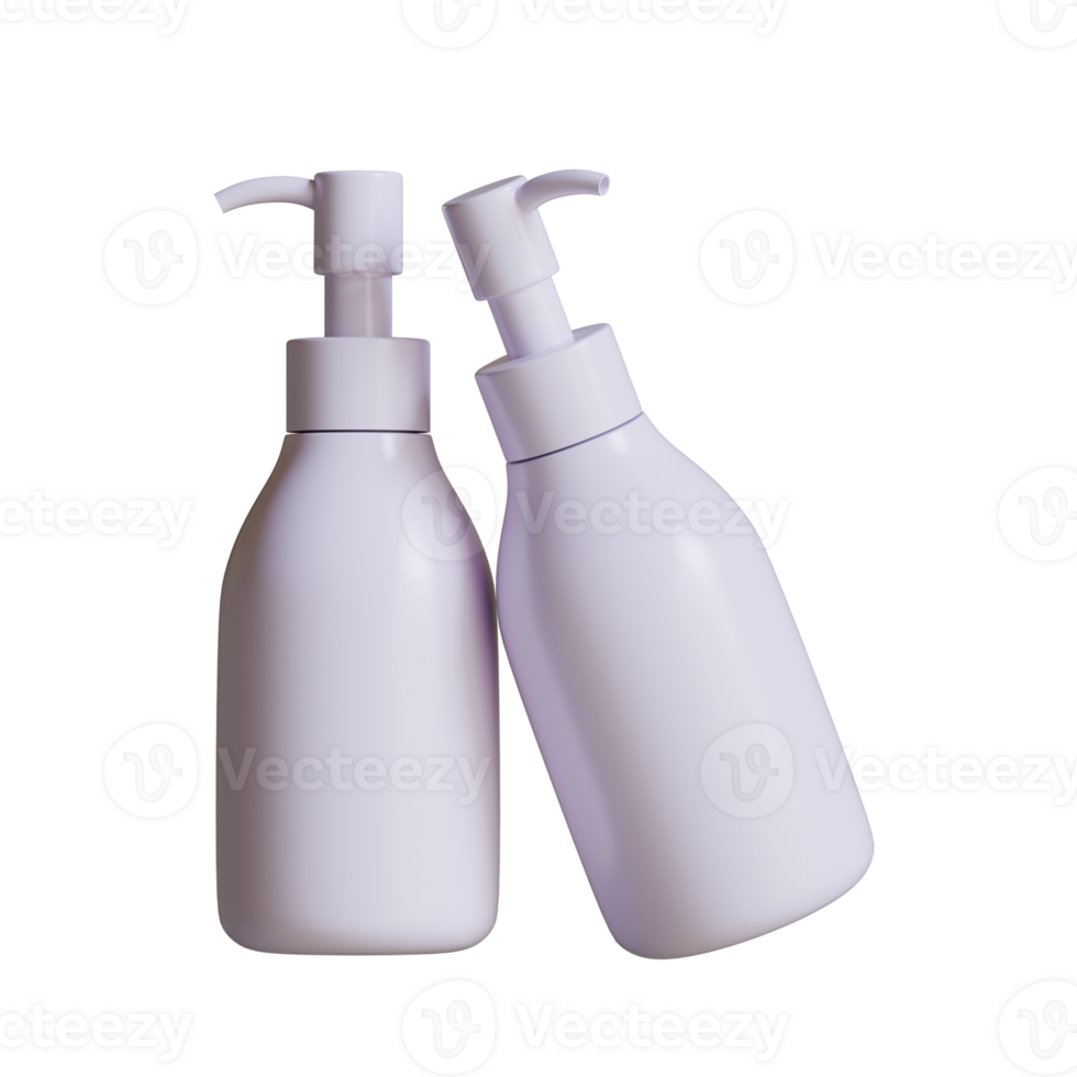 Blank plastic bottle with pump dispenser for branding, Cosmetic bottle with pump mockup on isolated white background, 3d render illustration png