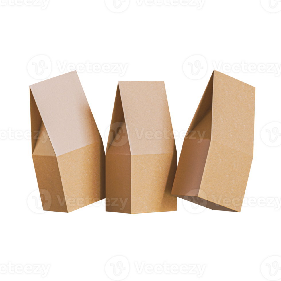 Brown craft big paper bag packaging template isolated on transparent background. png