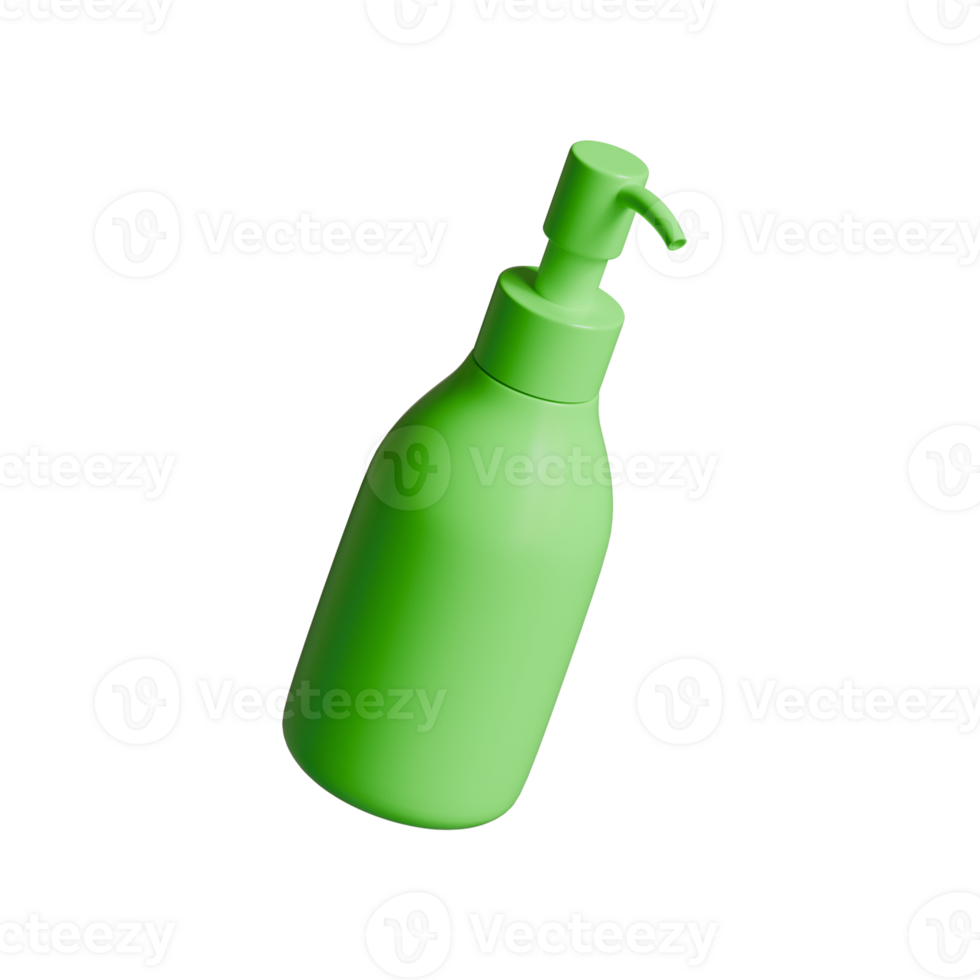 Plastic bottle pump green color, realistic 3D render illustration transparent background png