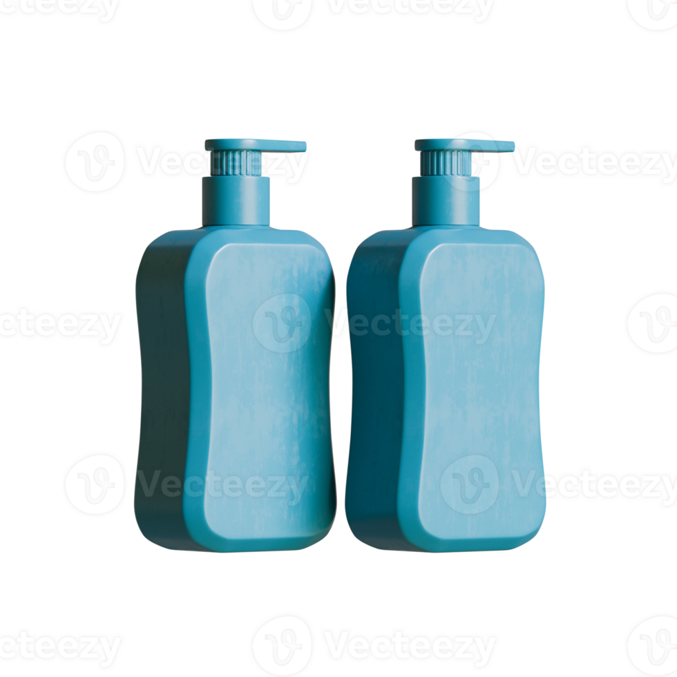 Square bottle blue color packaging with pump dispenser on transparent background png