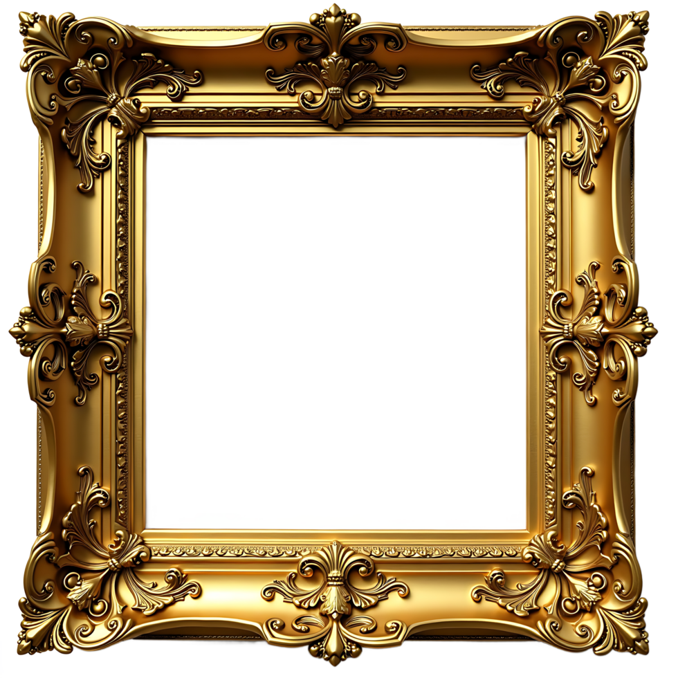 Ornate Gold Frame with Intricate Detailing- Transparent Background for Versatile Use png