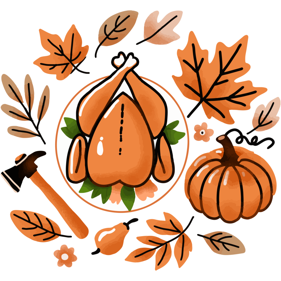 Thanksgiving Turkey with Autumn Leaves png
