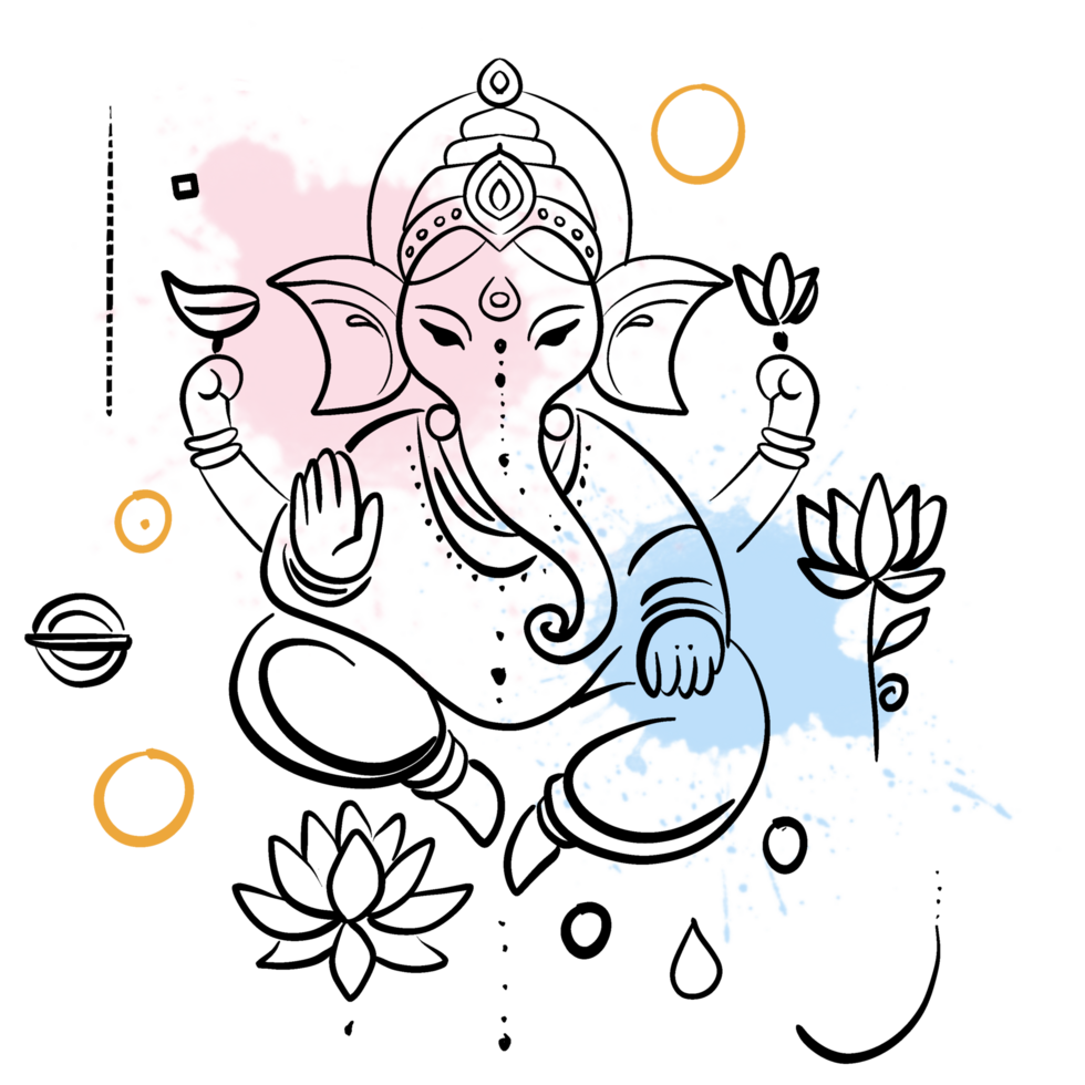 Modern Ganesha Line Drawing with Spiritual Symbols png