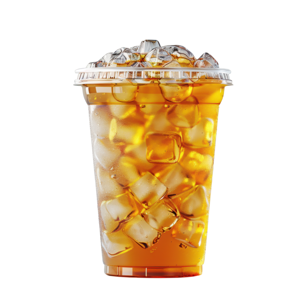 Fresh cool ice tea with ice cube in plastic glass object clip art and element png