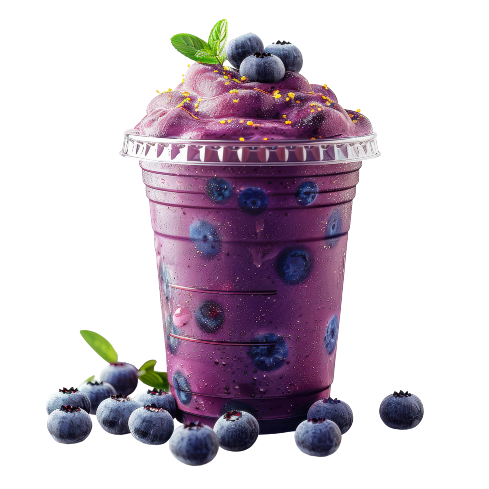 Fresh blueberry smoothies frappe in plastic glass object clip art and element png