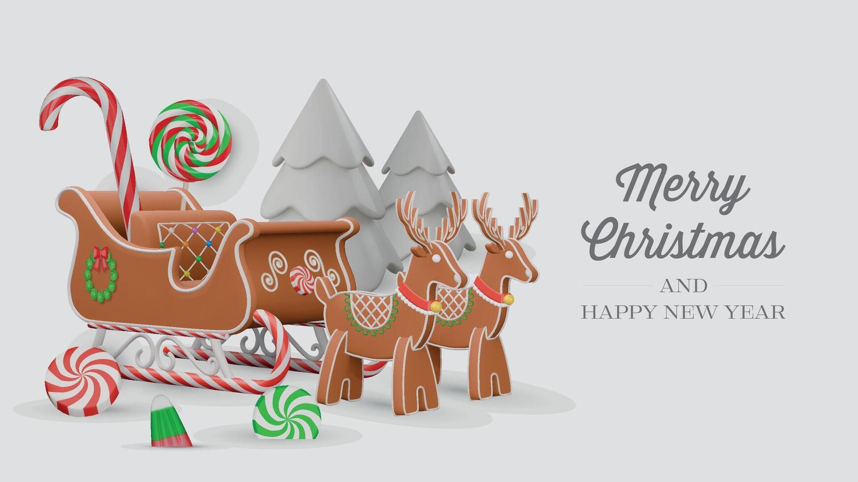 christmas banner with gingerbread sleigh with reindeers and candies. christmas banner with sweets vector