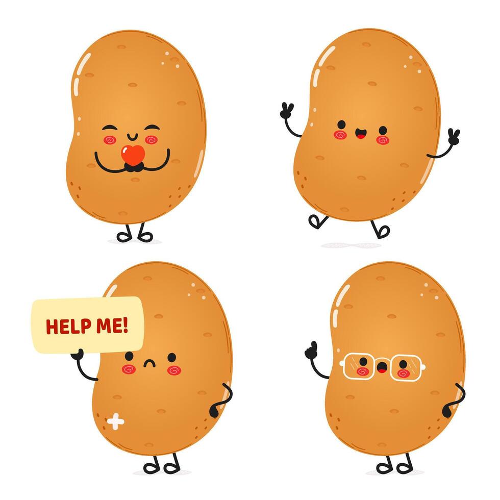 Funny Potato characters bundle set. hand drawn doodle style cartoon character illustration icon design. Cute Potato mascot character collection vector
