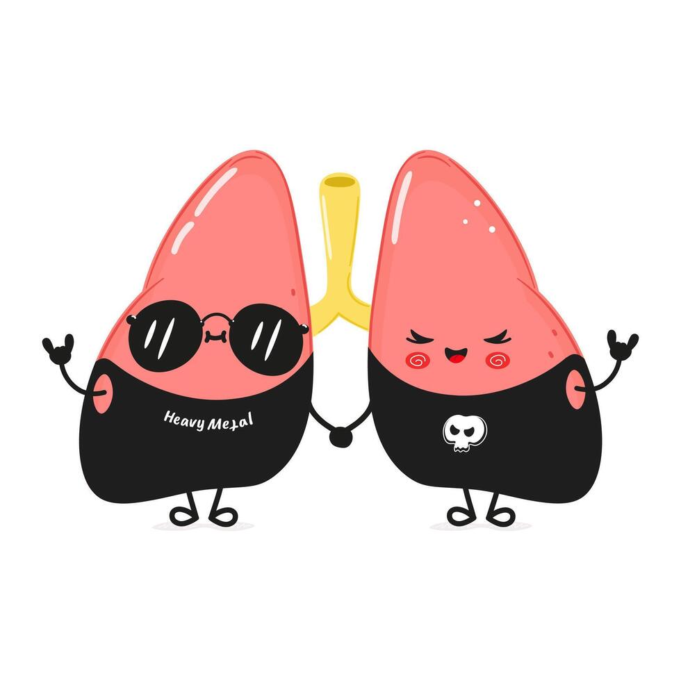 Lungs heavy metal character. hand drawn cartoon kawaii character illustration icon. Isolated on white background. Lungs character concept vector