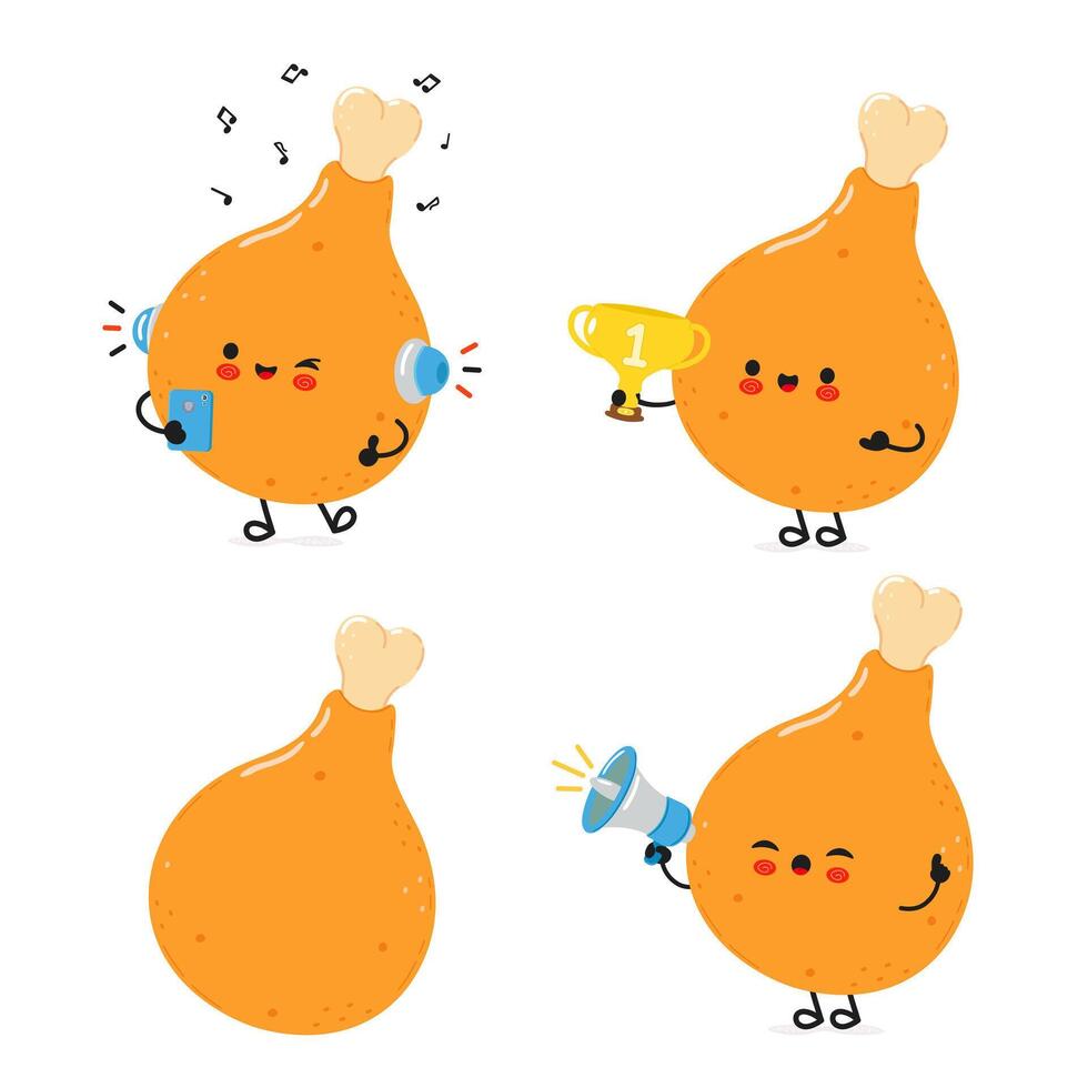 Funny Chicken leg characters bundle set. hand drawn doodle style cartoon character illustration icon design. Cute Chicken leg mascot character collection vector