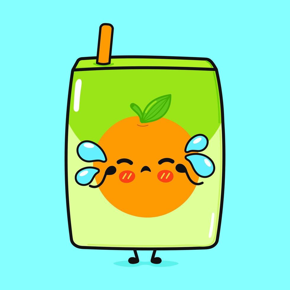 Crying Juice character. hand drawn cartoon kawaii character illustration icon. Isolated on blue background. Sad Orange juice character concept vector