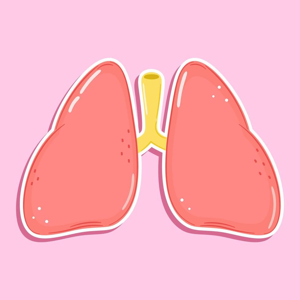 Sticker Lungs character. hand drawn cartoon kawaii character illustration icon. Isolated on pink background. Lungs character concept vector