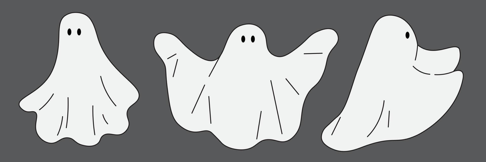 halloween retro ghosts set on grey vector