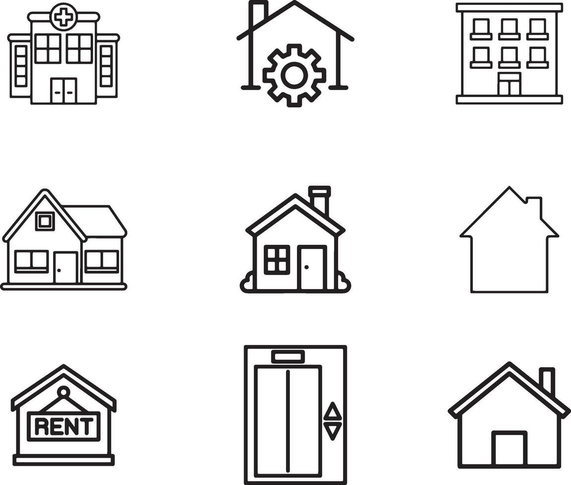 Home Icon Set Line Art Vecto Silhouette With White Background. vector