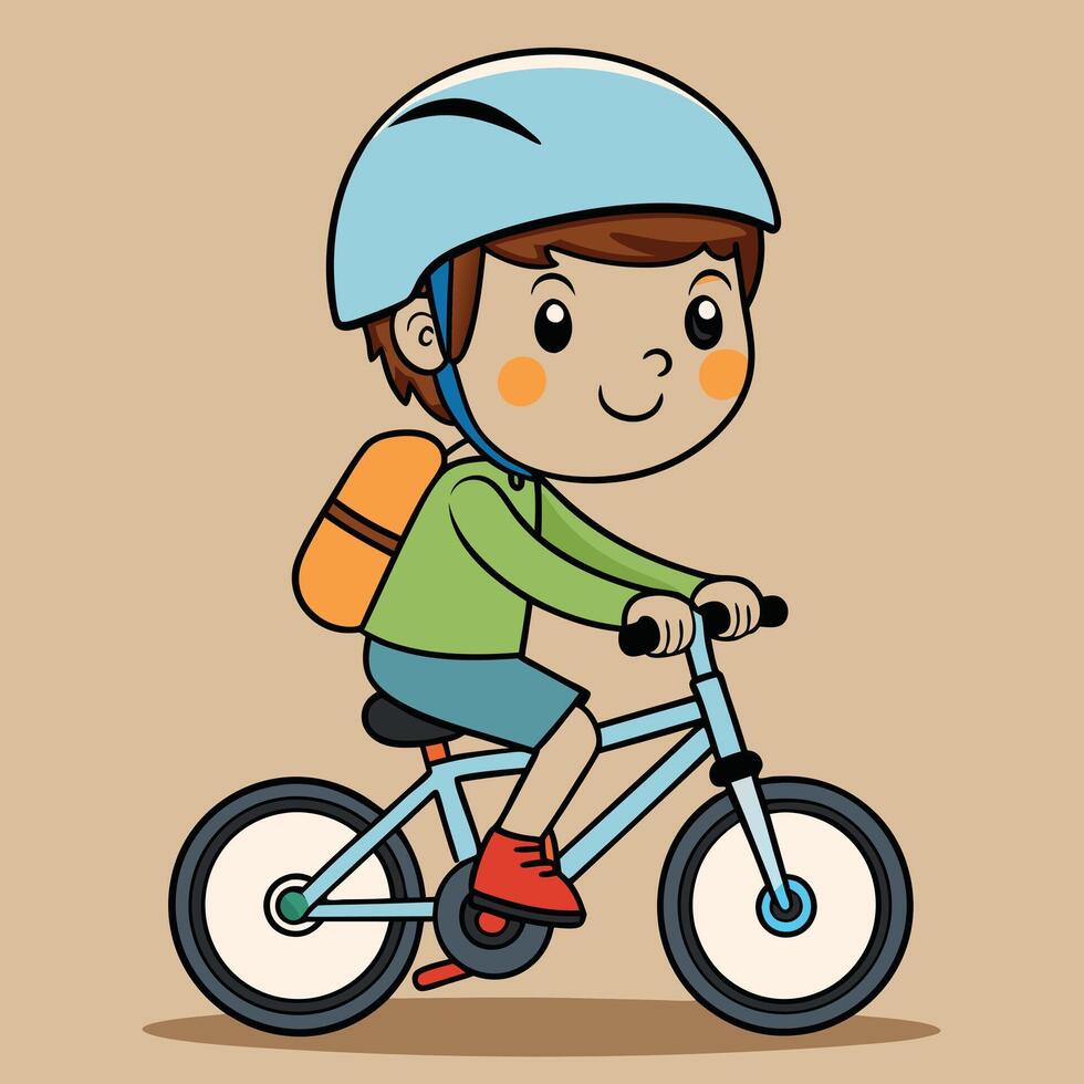 A little school boy cycling on the cycle cartoon art illustration vector
