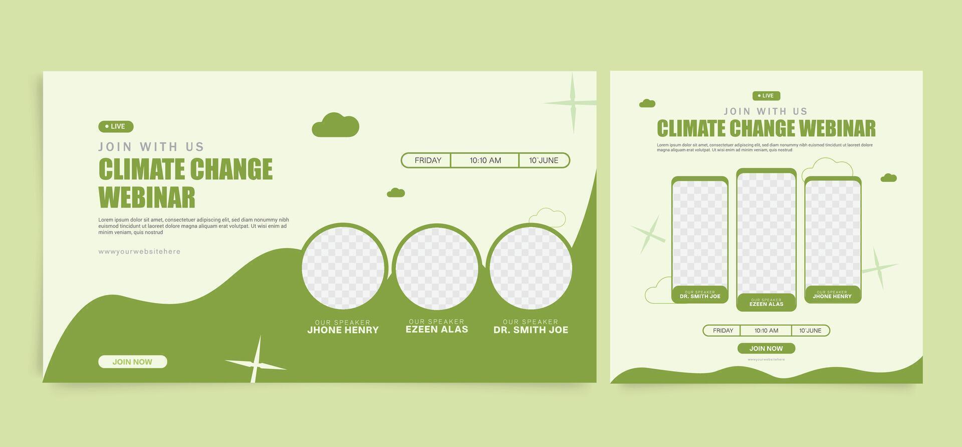 Climate Change webinar template, banner and social media post template. Global warming webinar poster design. vector
