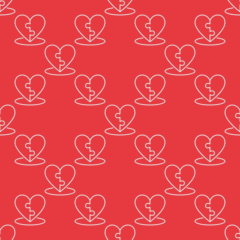 Jigsaw Puzzle Heart linear seamless pattern vector