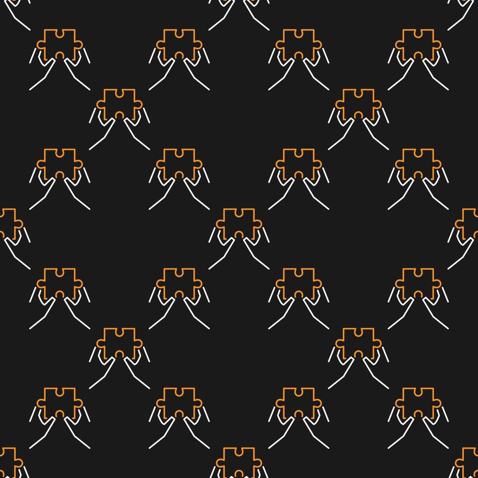 Hands with Jigsaw Puzzle seamless pattern in outline style vector