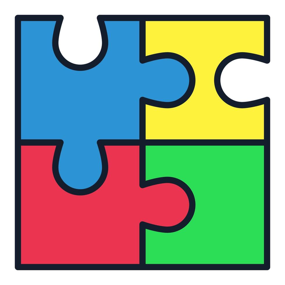 Connected Four Jigsaw Puzzle Pieces colored icon or design element vector