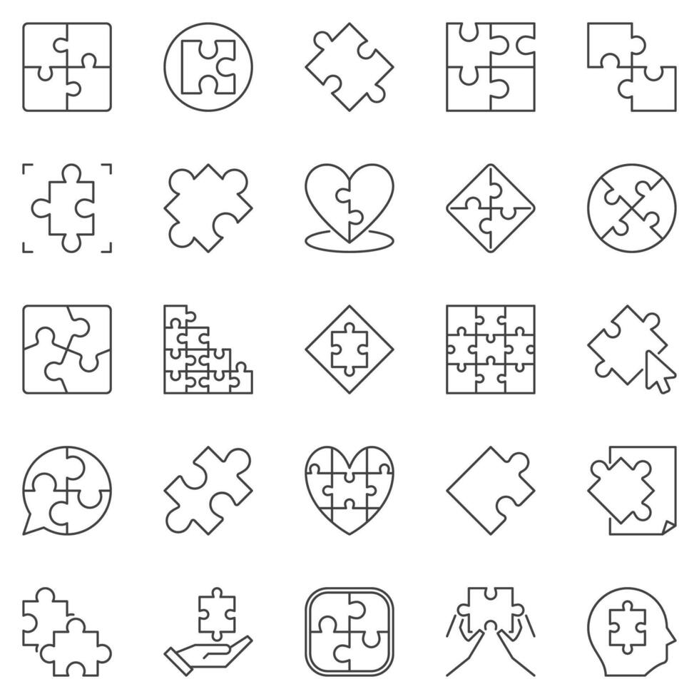 Jigsaw Puzzle line icons set - puzzle pieces concept outline signs vector