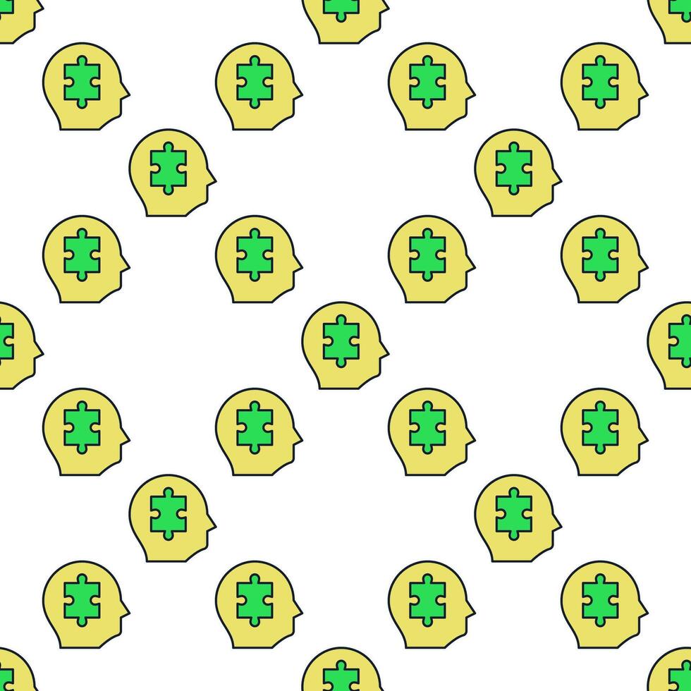 Green Puzzle inside Human Head Jigsaw Puzzles colored seamless pattern vector
