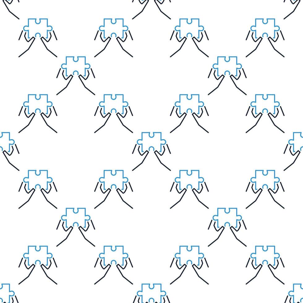 Jigsaw Puzzle in Hands colored seamless pattern vector