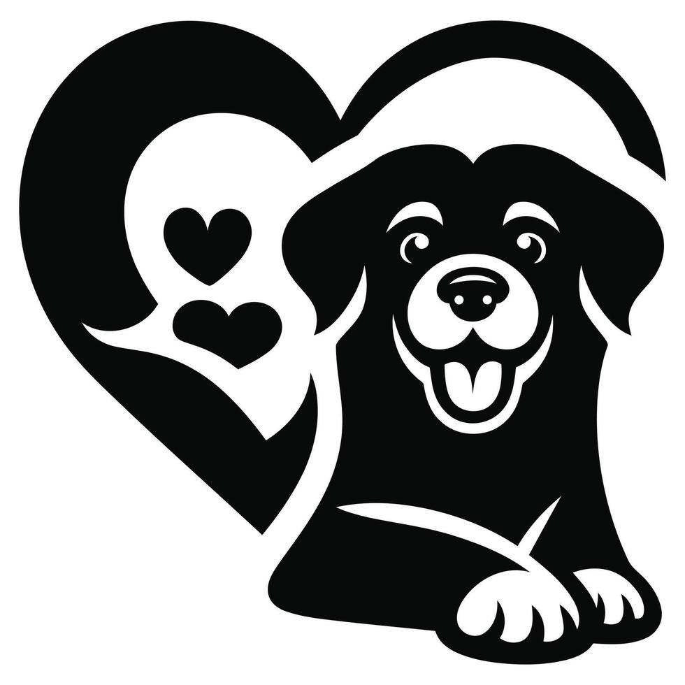 Dog with love sign silhouette, dog face with heart illustration on a white background vector