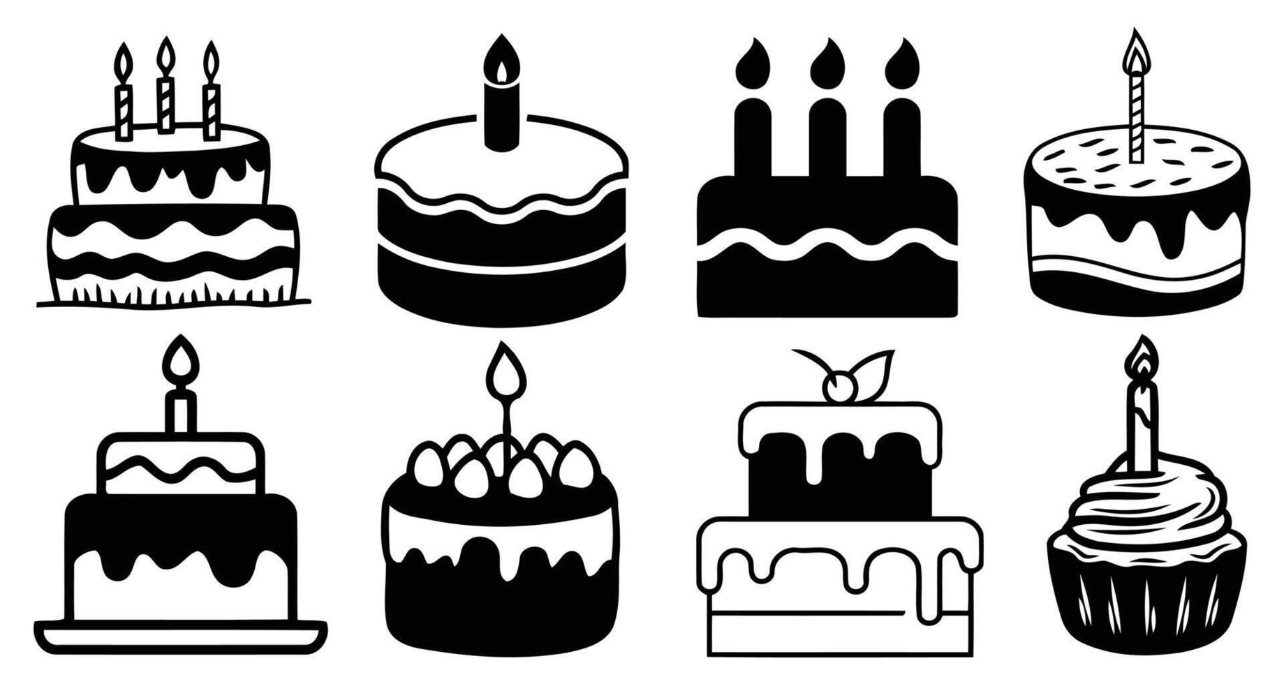 Birthday cake with a candle silhouette, party cake art Isolated on a white background vector