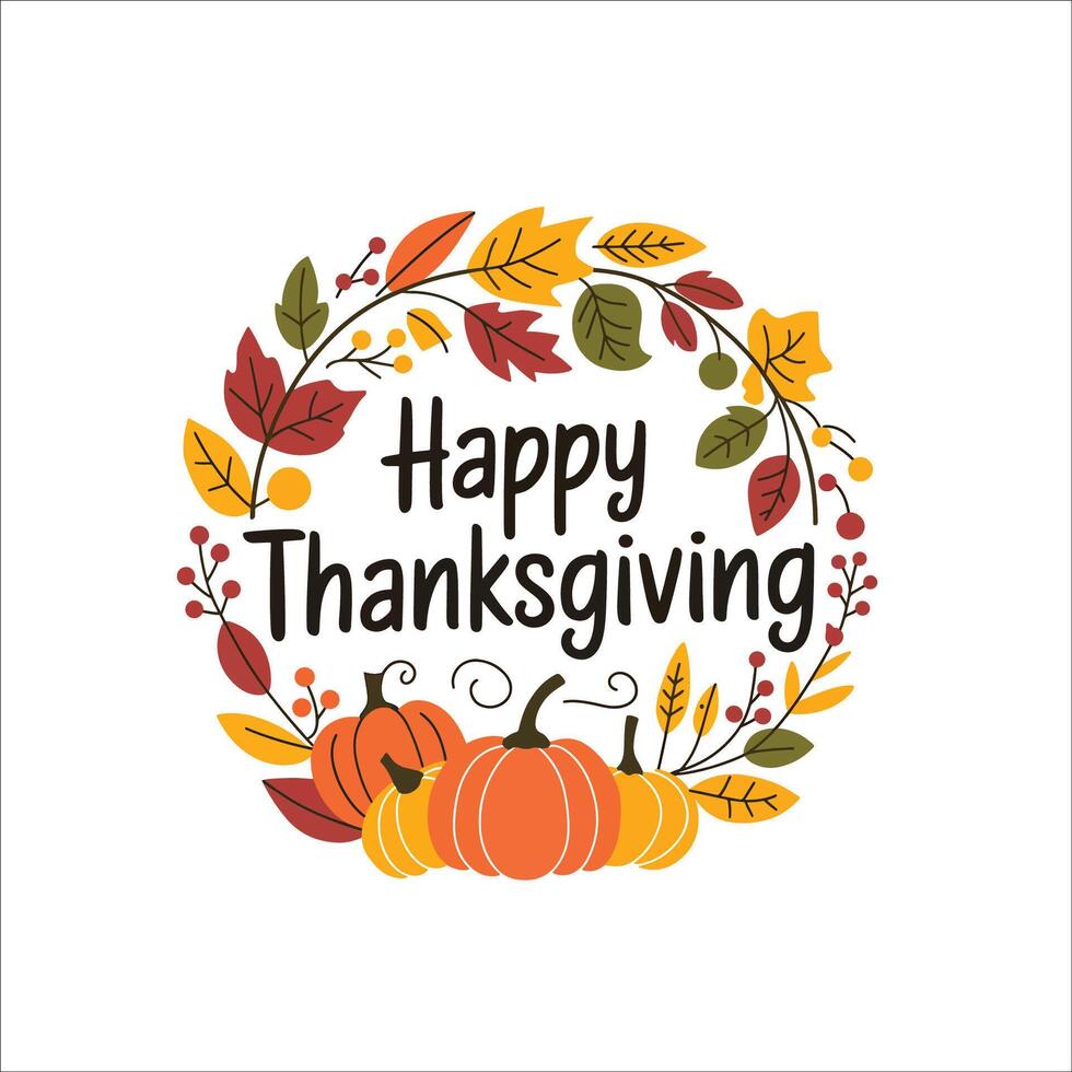 Autumn Themed 'Happy Thanksgiving' Card with Harvest Border vector