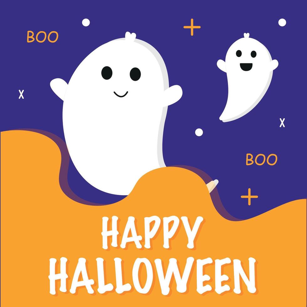 Halloween postcard with a ghost. Boo. Happy Halloween. graphics vector