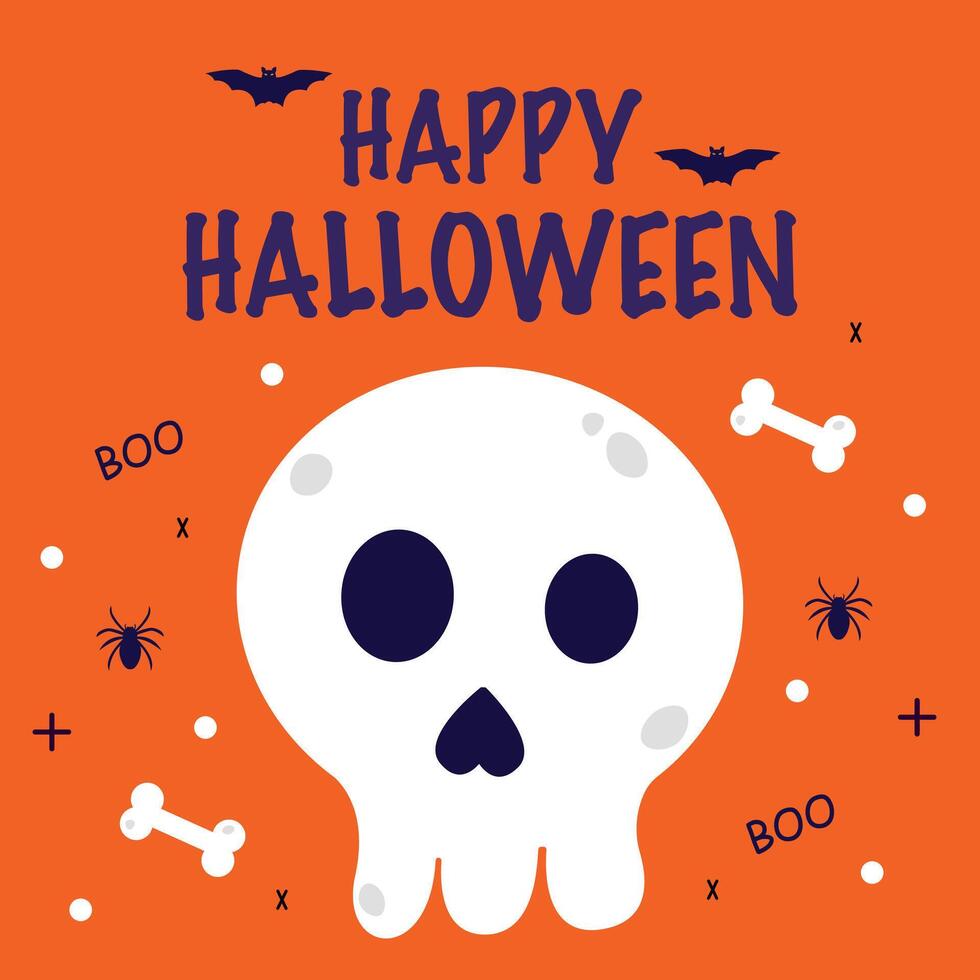 Halloween card with skull and bones. Boo Happy Halloween. graphics vector
