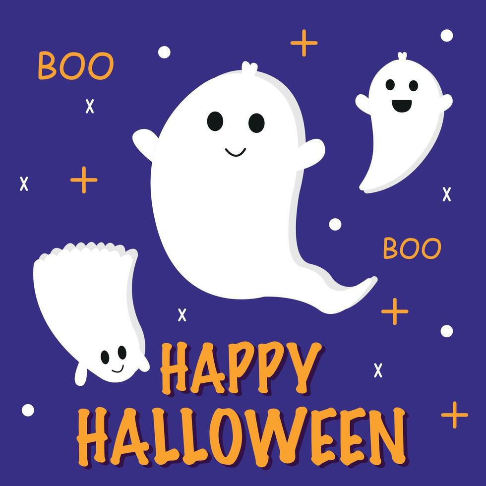 Kawaii cute ghosts, boo for halloween greeting card graphics vector