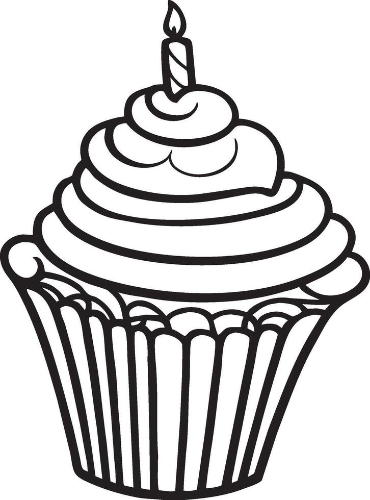 A cupcake with a candle on top coloring page vector