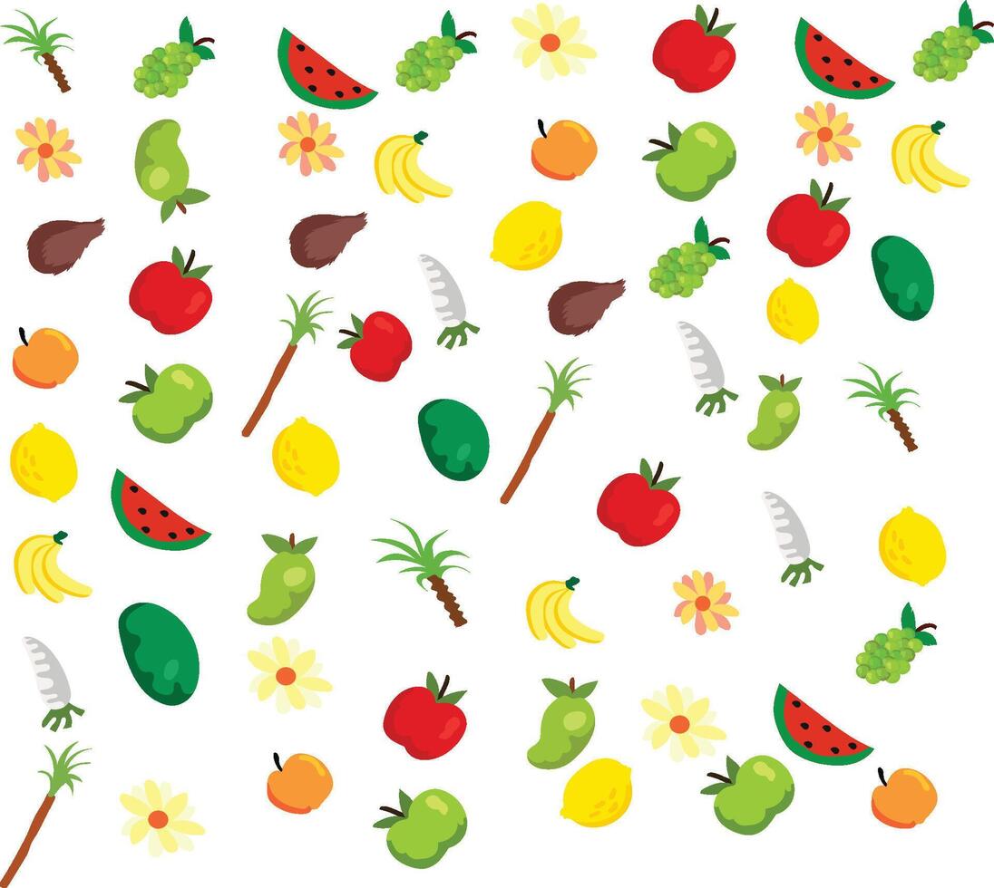 Fruit and vegetable pattern on white background vector