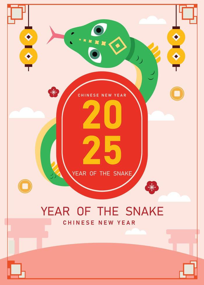 2025 Chinese new year 2025 year of the snake, red traditional Chinese designs with snake. snake Lunar new year 2025 concept, modern design vector