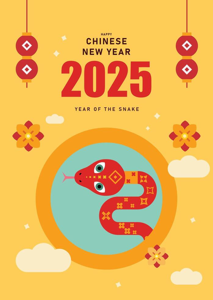 2025 Happy Chinese new year. Year of the snake. 2025 lunar new year, illustration design for Poster, Banner, Greeting, Card, Flyer, Cover, Post vector