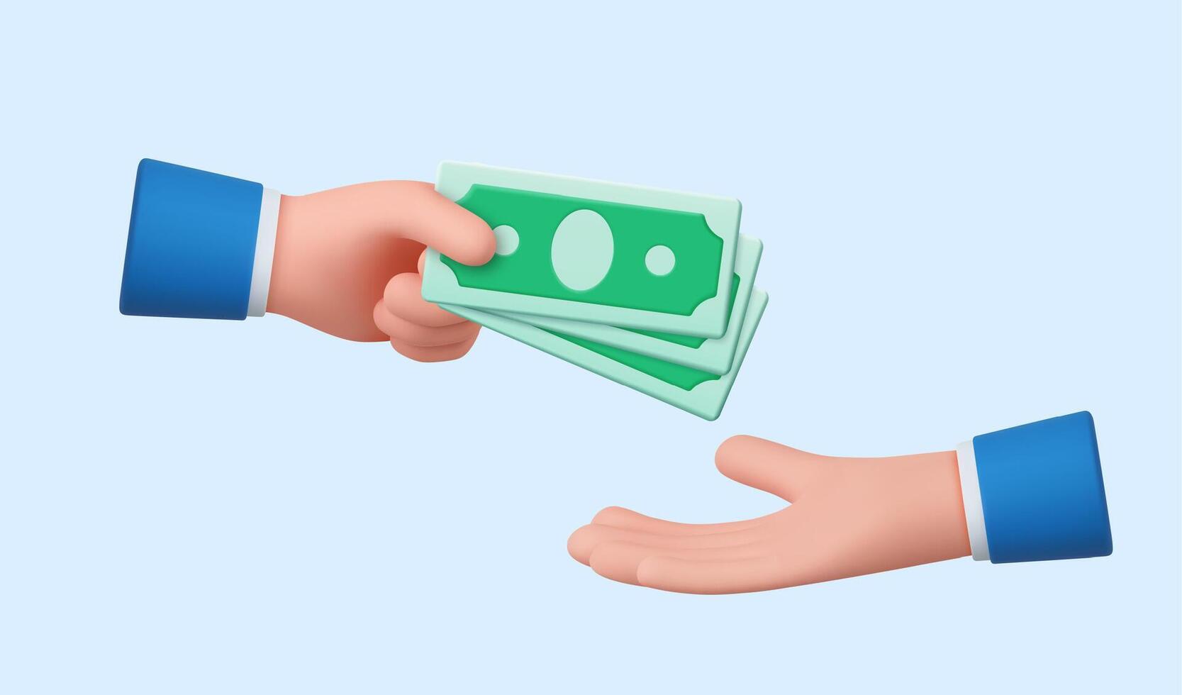 3d Cartoon character hands give and take money vector