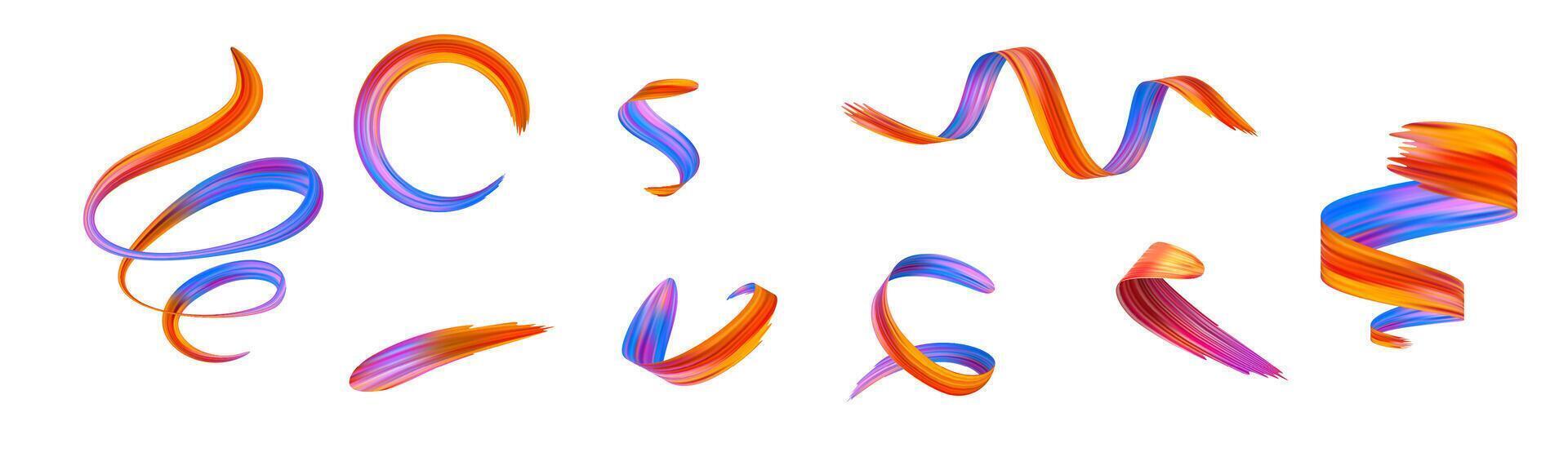 3d set Brushstroke gradient texture brush vector