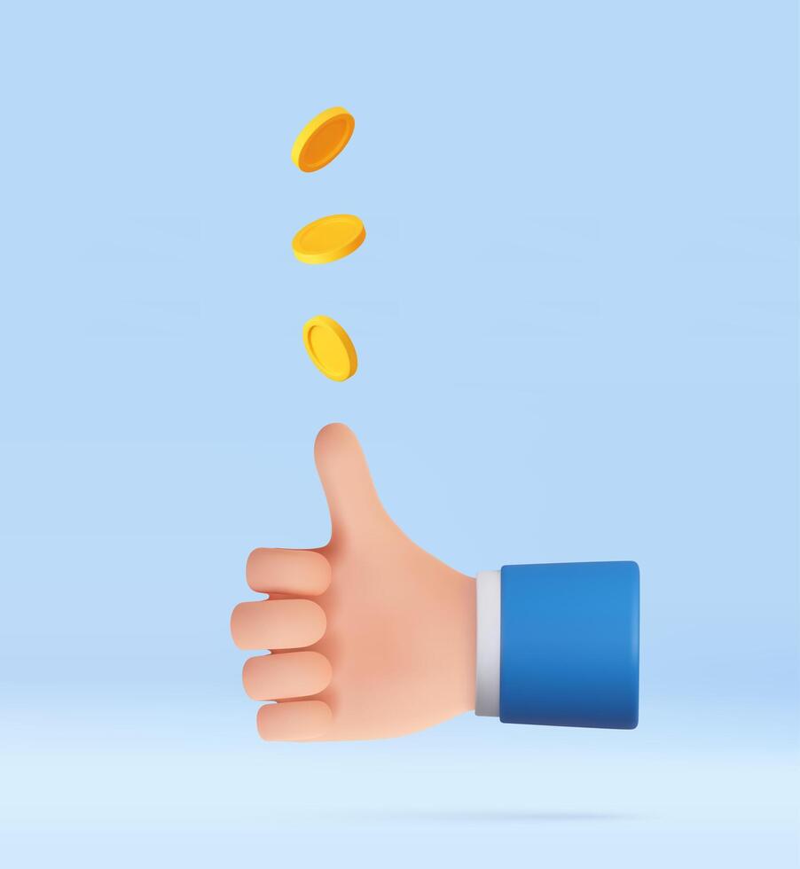 3D Hand of Businessman Tossing Golden Coin. vector