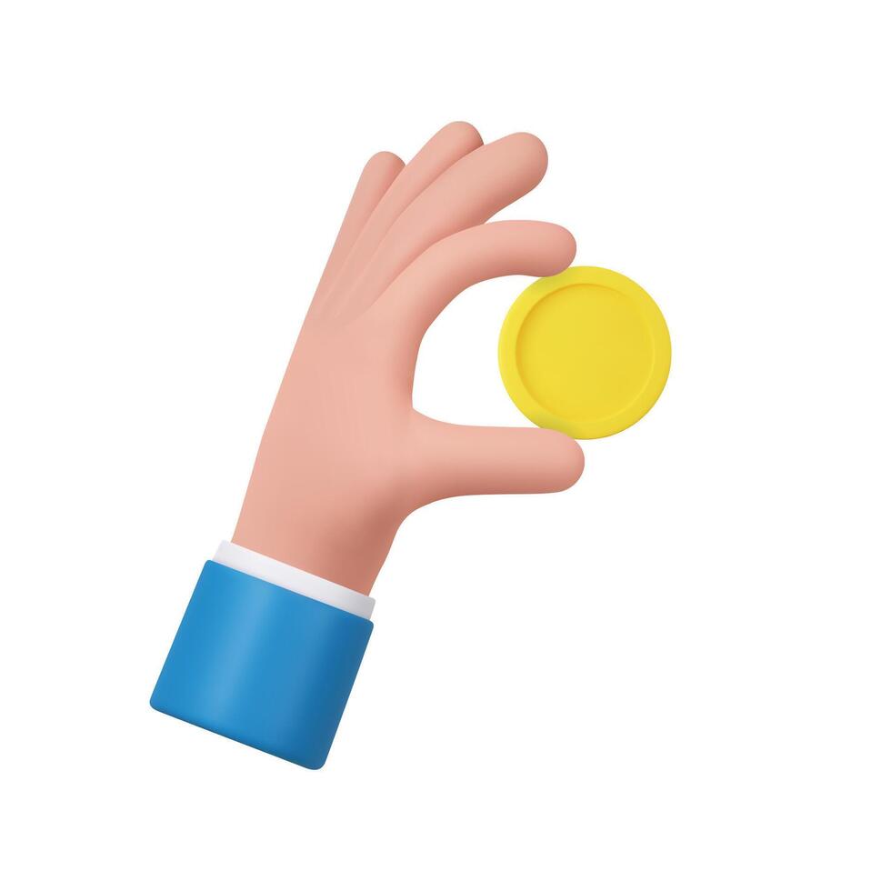 3D cartoon hand hold coin. money-saving, online payment, and money investment concept. vector