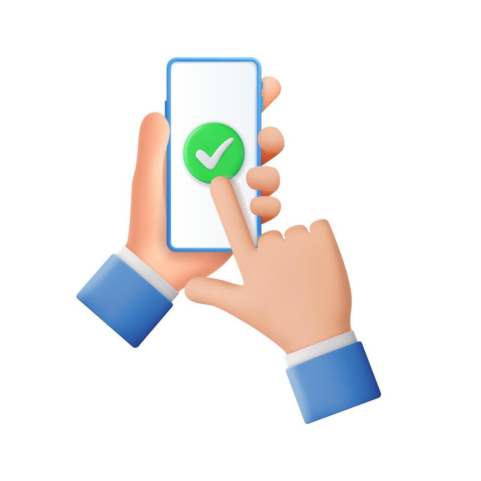 3d Hands hold blank smart phone icon. vector