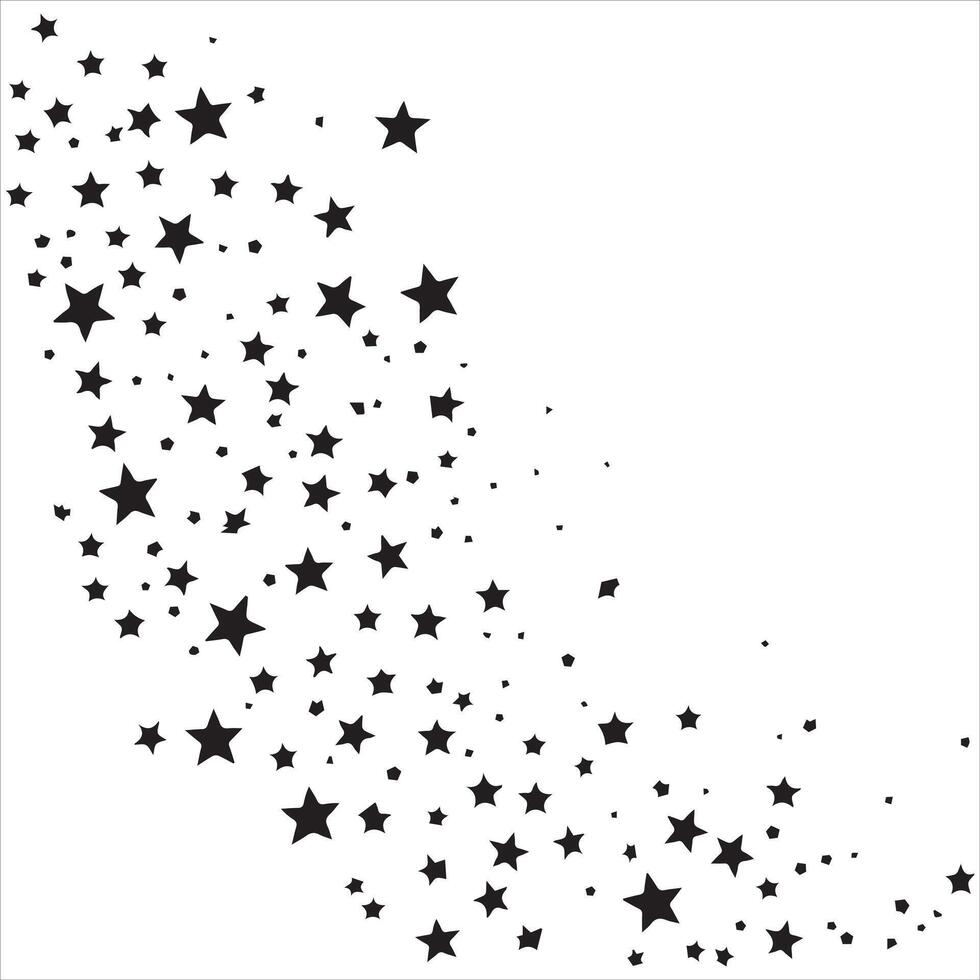 black flat beautiful stars fly apart on a white background, drawing vector