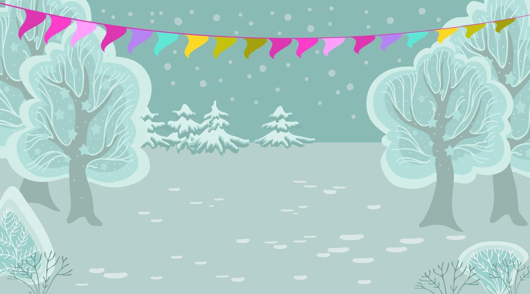 Winter landscape with snow-covered trees. Flat illustration. vector
