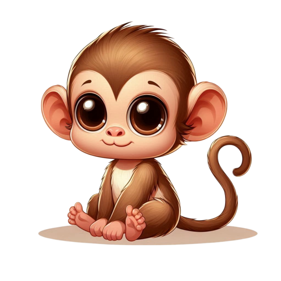 Cute Cartoon Baby Monkey with Big Eyes png