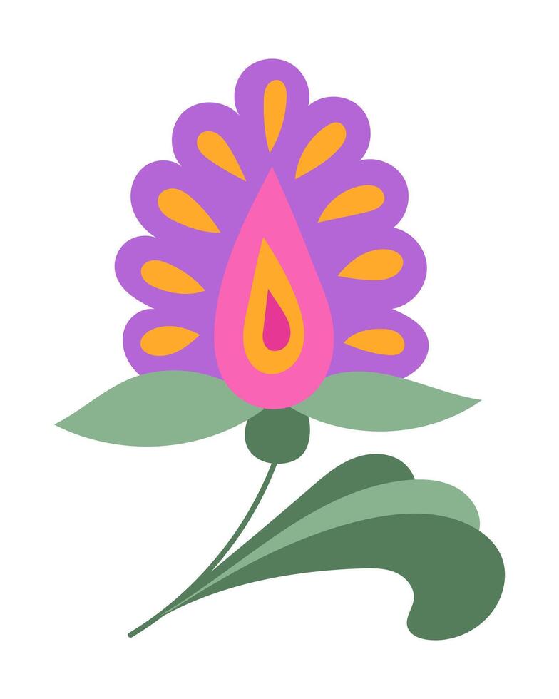 Folk fantasy flower in bright colors. Botanical flat sticker in Mexican traditional style vector