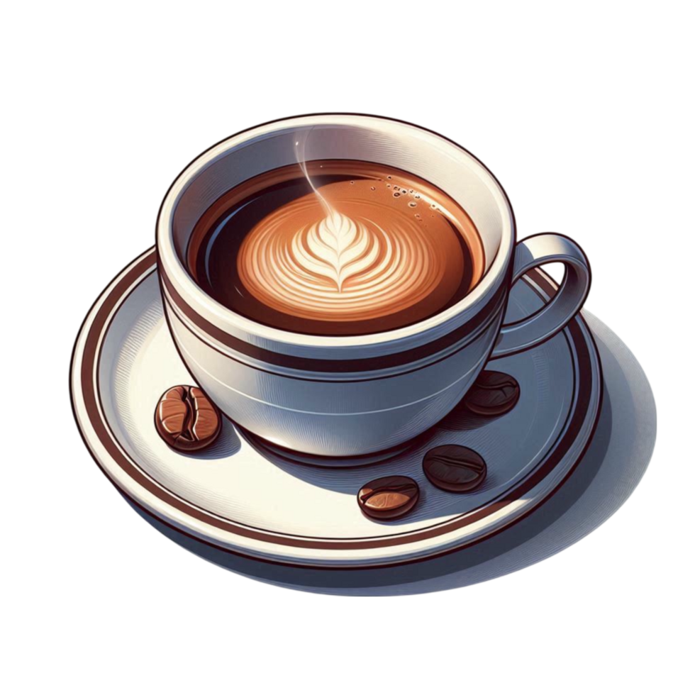Coffee Cup with Coffee Beans and a Swirl of Steam png