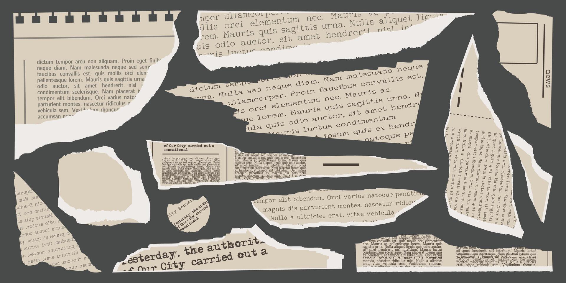Collage Set elements for scrapbook. Trendy retro vintage paper cut, newspaper, notebook sheet. Old rip torn paper collection. Craft retro gazettes, grunge papers collection. illustration vector