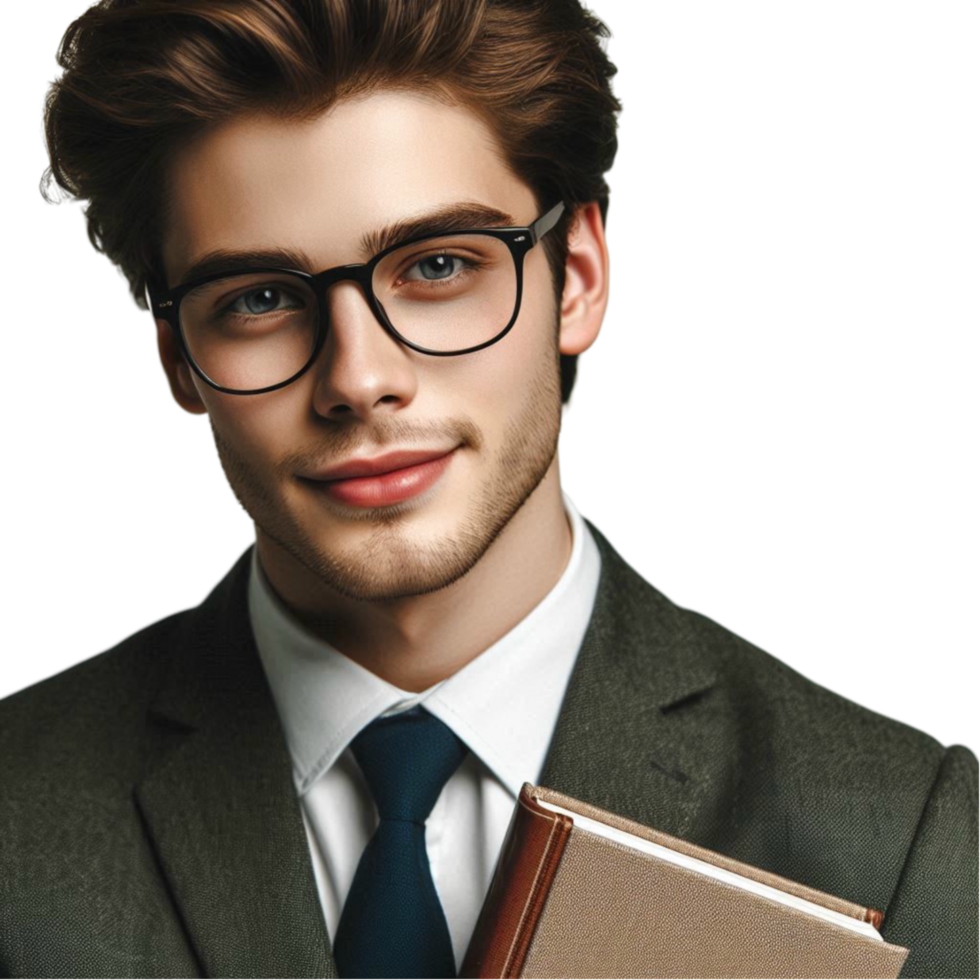 Man in Glasses and Suit Holding a Book png